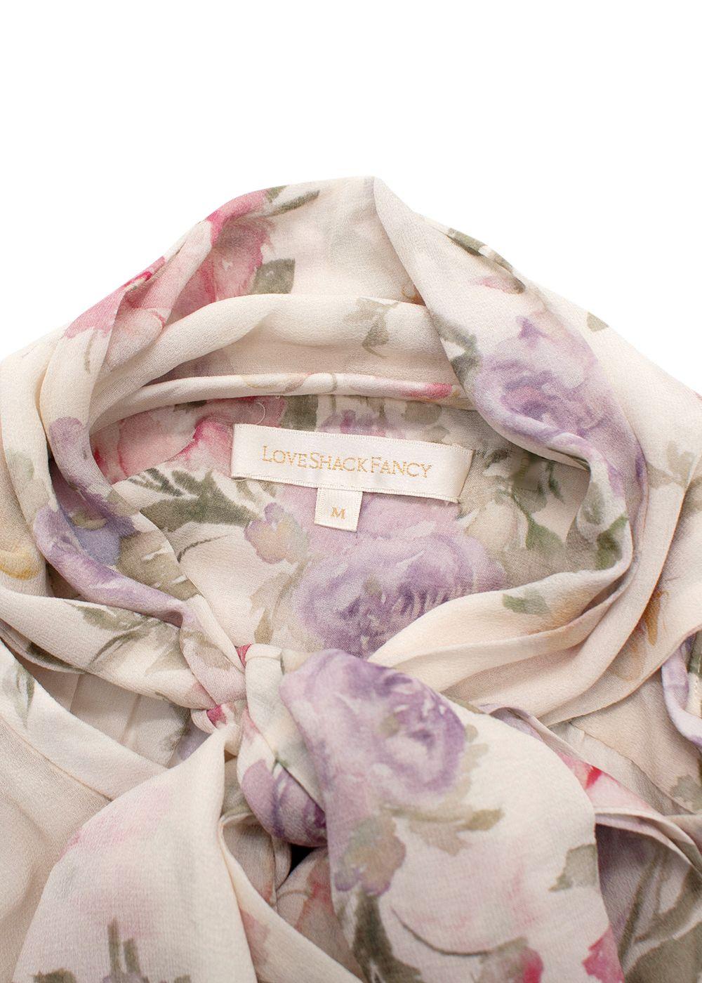 Love Shack Fancy Semi Sheer Silk Floral Printed Blouse