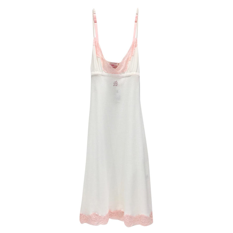 Blumarine White & Pink Leavers Lace Slip Dress