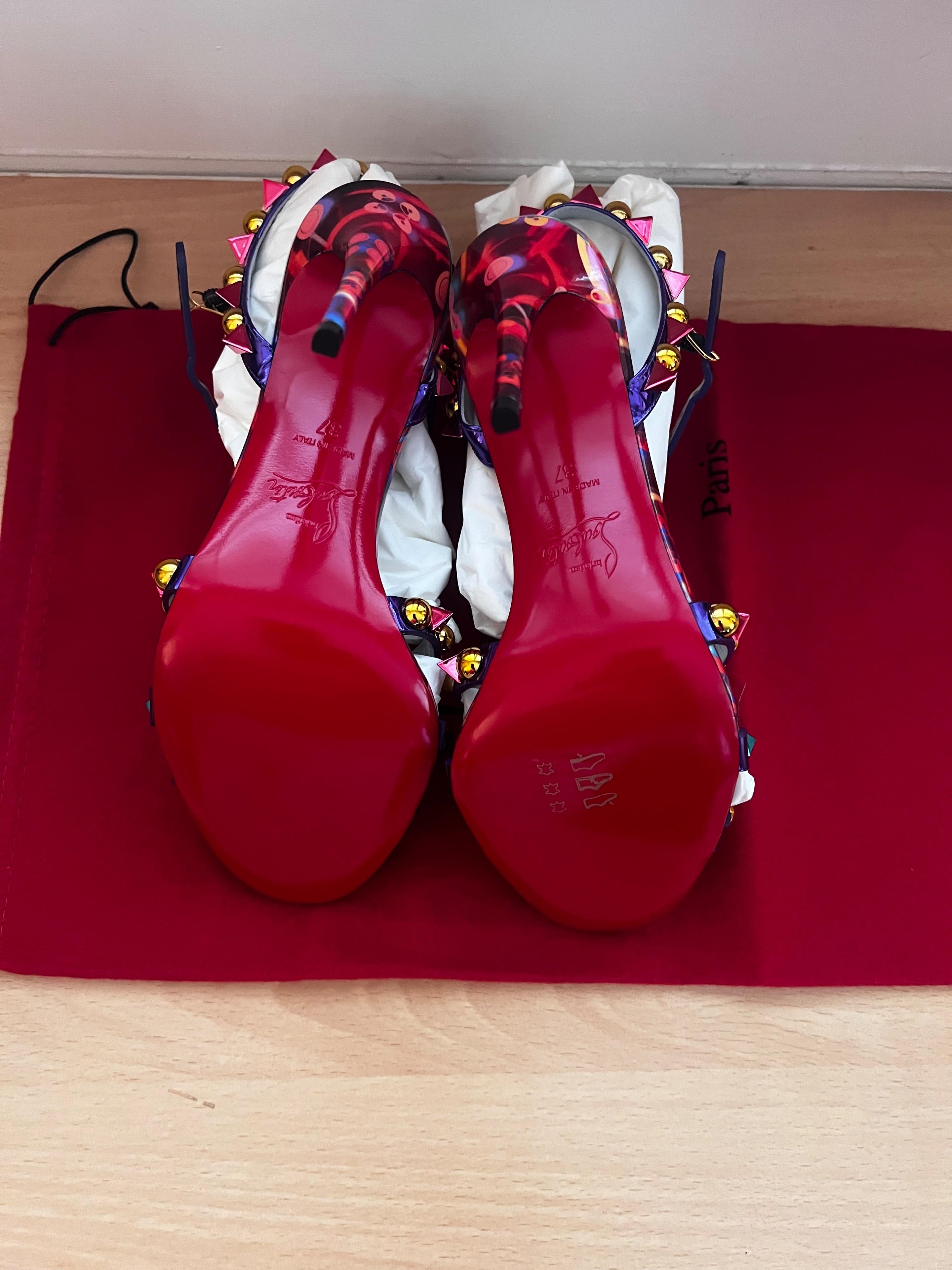 Christian Louboutin Multicolour Goldora 100 Studded Patent Leather Heels