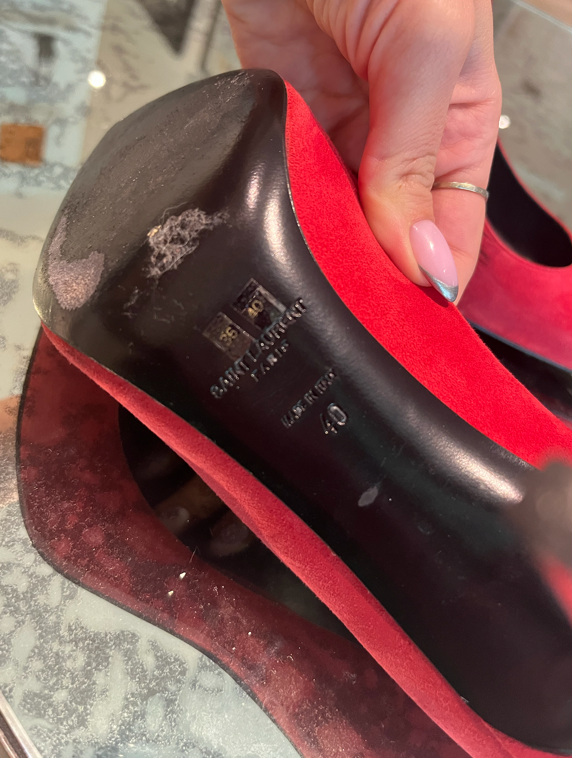 Red Suede Pointed Toe Pumps