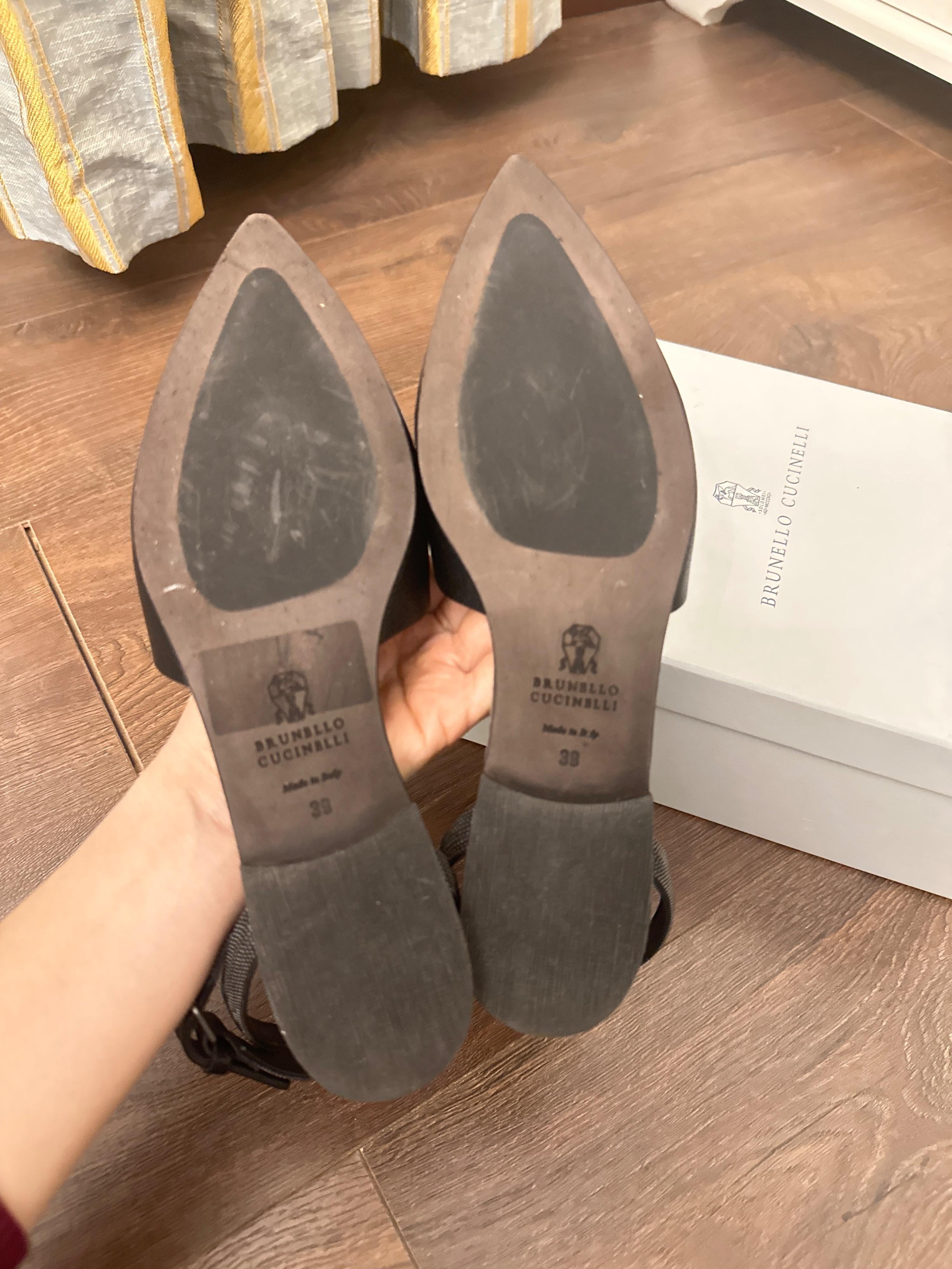 Brunello Cucinelli Black Monili Ankle Wrap Flats