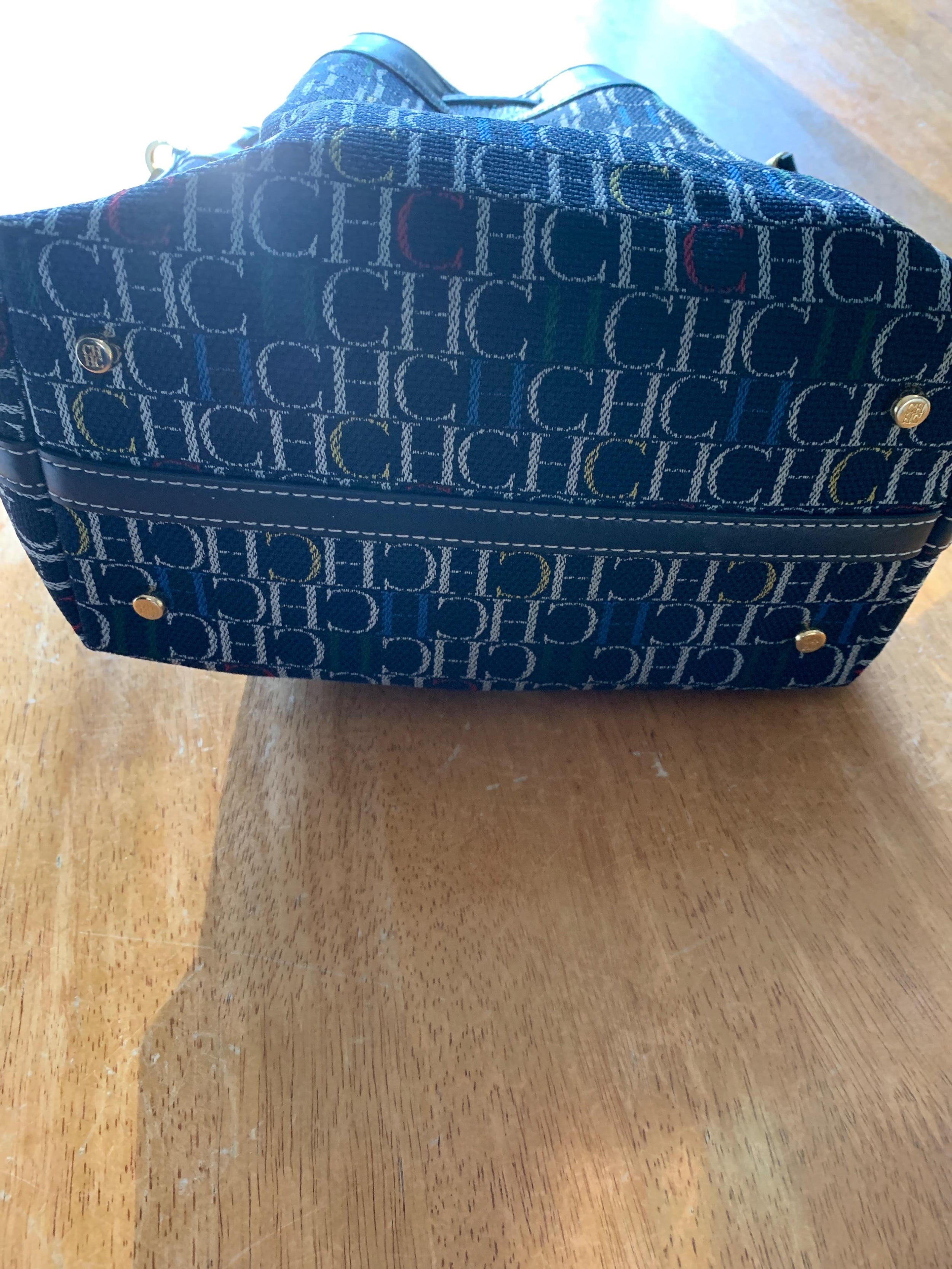 Carolina Herrera Navy Monogram Bucket Bag