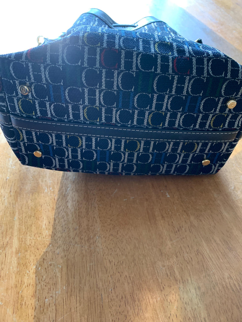 Carolina Herrera Navy Monogram Bucket Bag