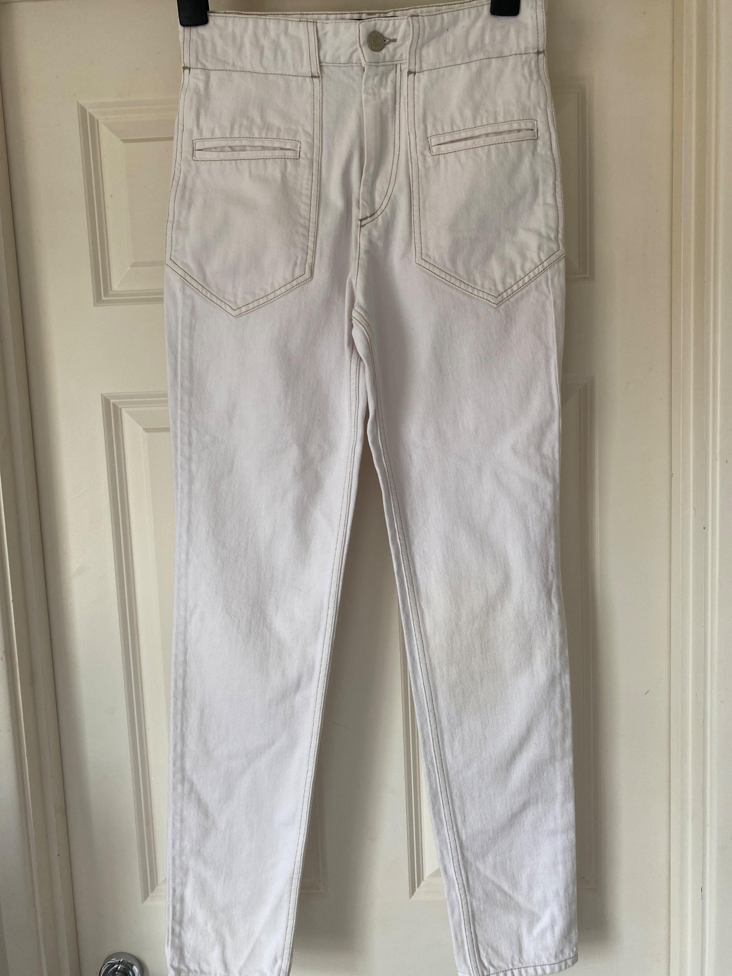 Contrast Stitch High Rise White Jeans