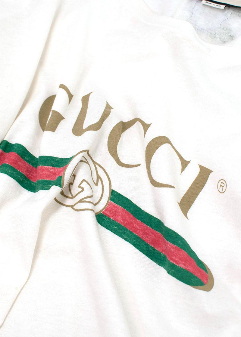 Gucci White Washed Logo Distressed Neckline  T-Shirt