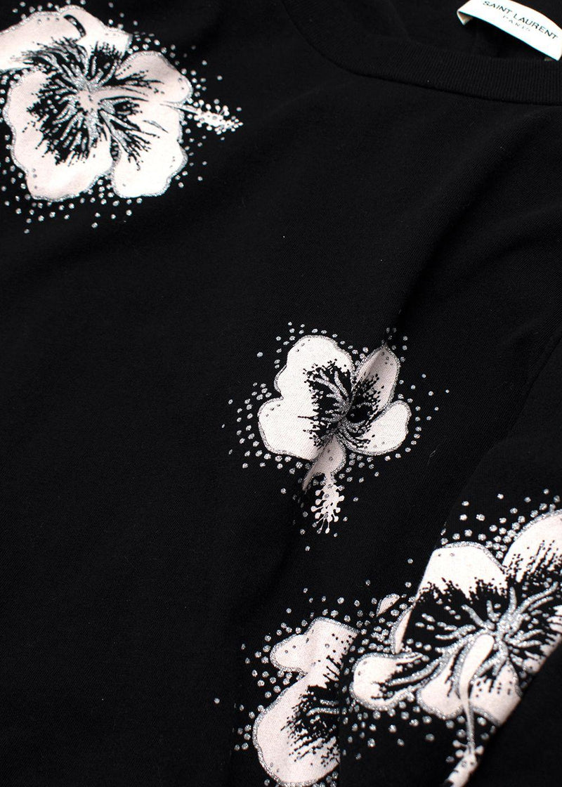 Saint Laurent Black Hibiscus Flower Print Top