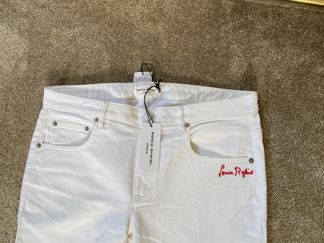 Sonia Rykiel white denim floral embroidered jeans