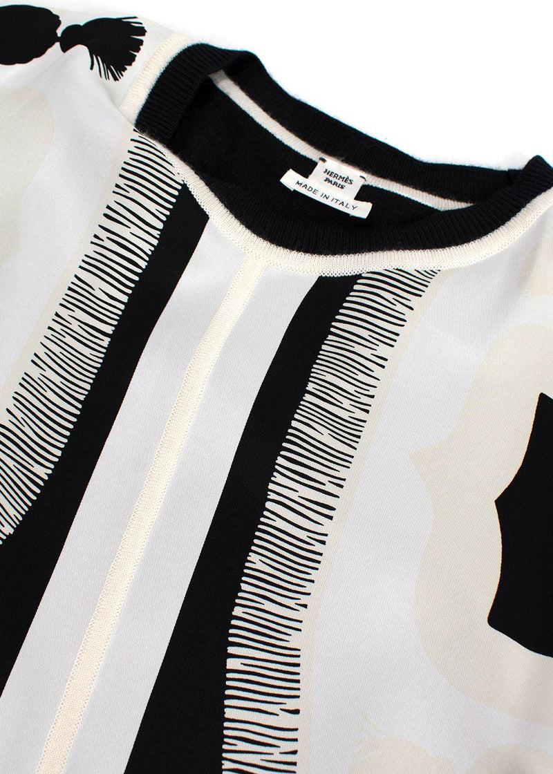 Hermes Black and White Printed Silk Twill Top