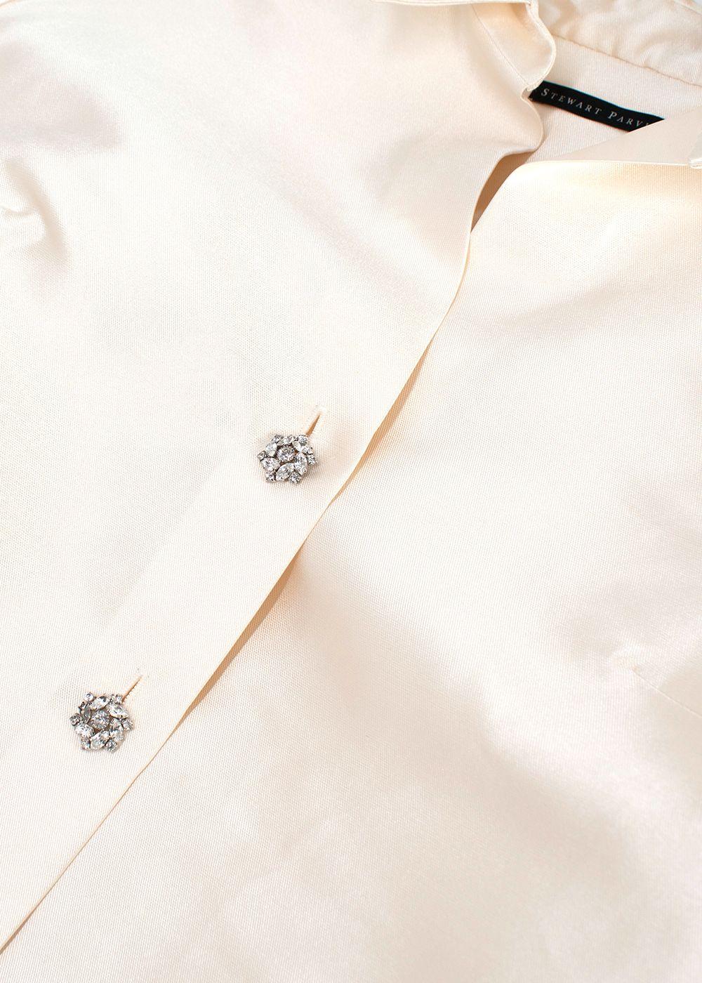 Stewart Parvin Cream Satin Crystal Detail Button Shirt