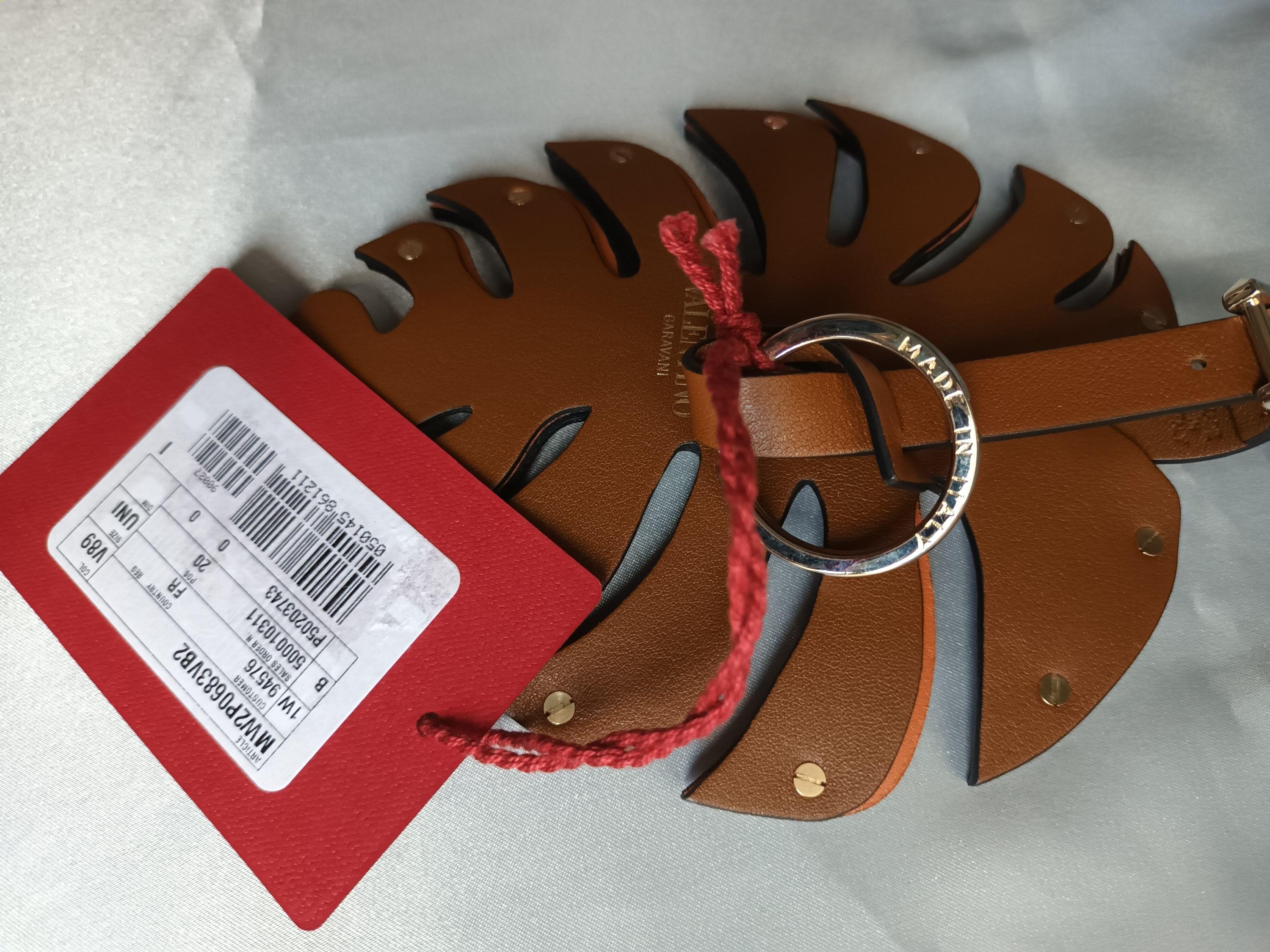 Valentino Tan Leather Monstero Leaf Keyring
