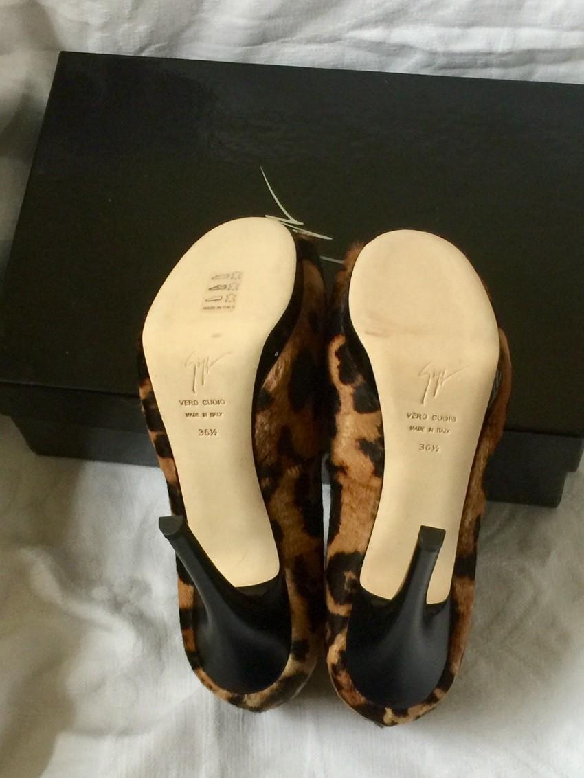 Giuseppe Zanotti Pony Hair Leopard Print Peep Toe Pumps