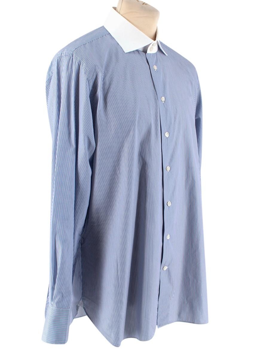 Emanuele Maffeis Blue & White Striped Cotton Tailored Shirt