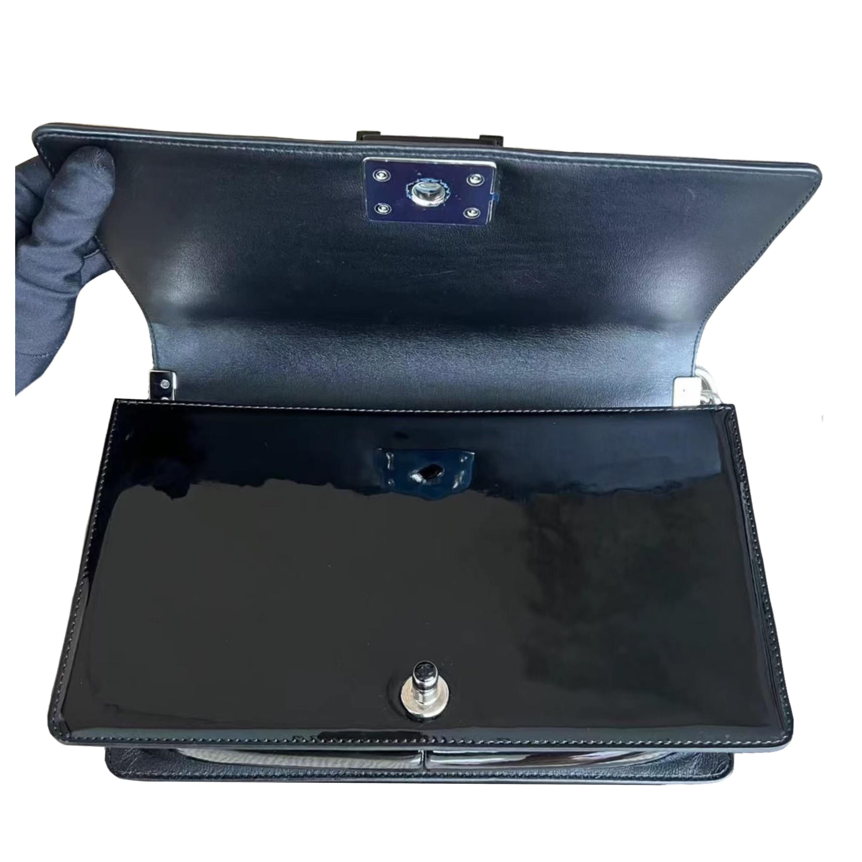 Black Patent Medium Boy Bag