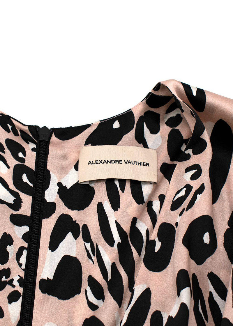 pink leopard print silk draped mini dress