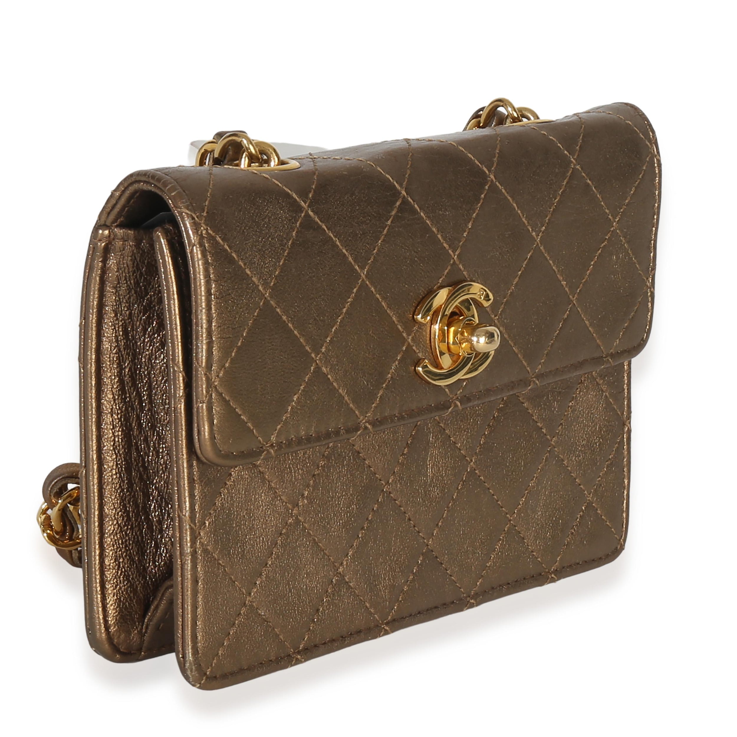 Chanel Metallic Quilted Lambskin Extra Mini Square Flap Bag