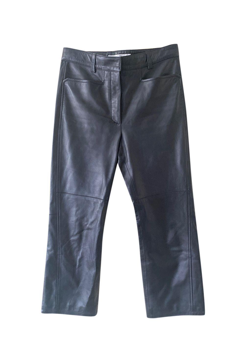 Dior Black Leather Straight Leg Biker Trousers