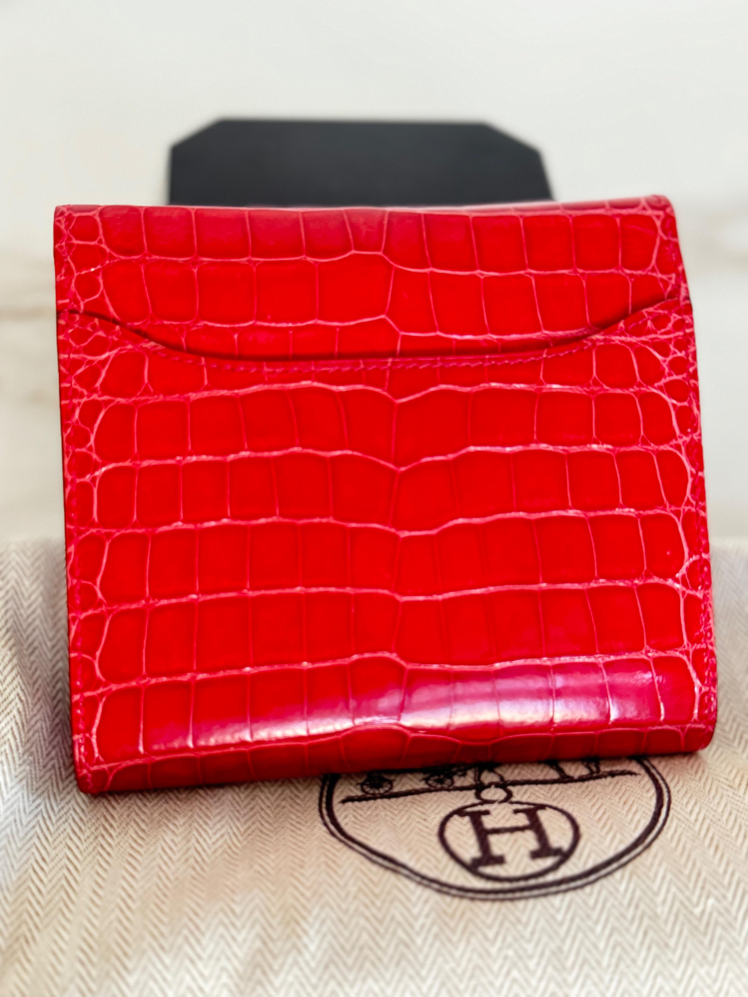 Hermes Geranium Shiny Alligator Constance Wallet