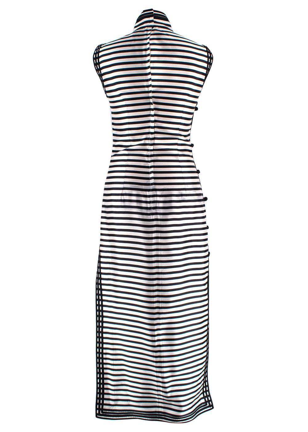 Dolce & Gabbana  Black and White Mandarin Collar Striped Silk Dress