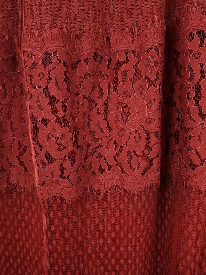 Temperley Dark Red Constance Lace Panelled Skirt