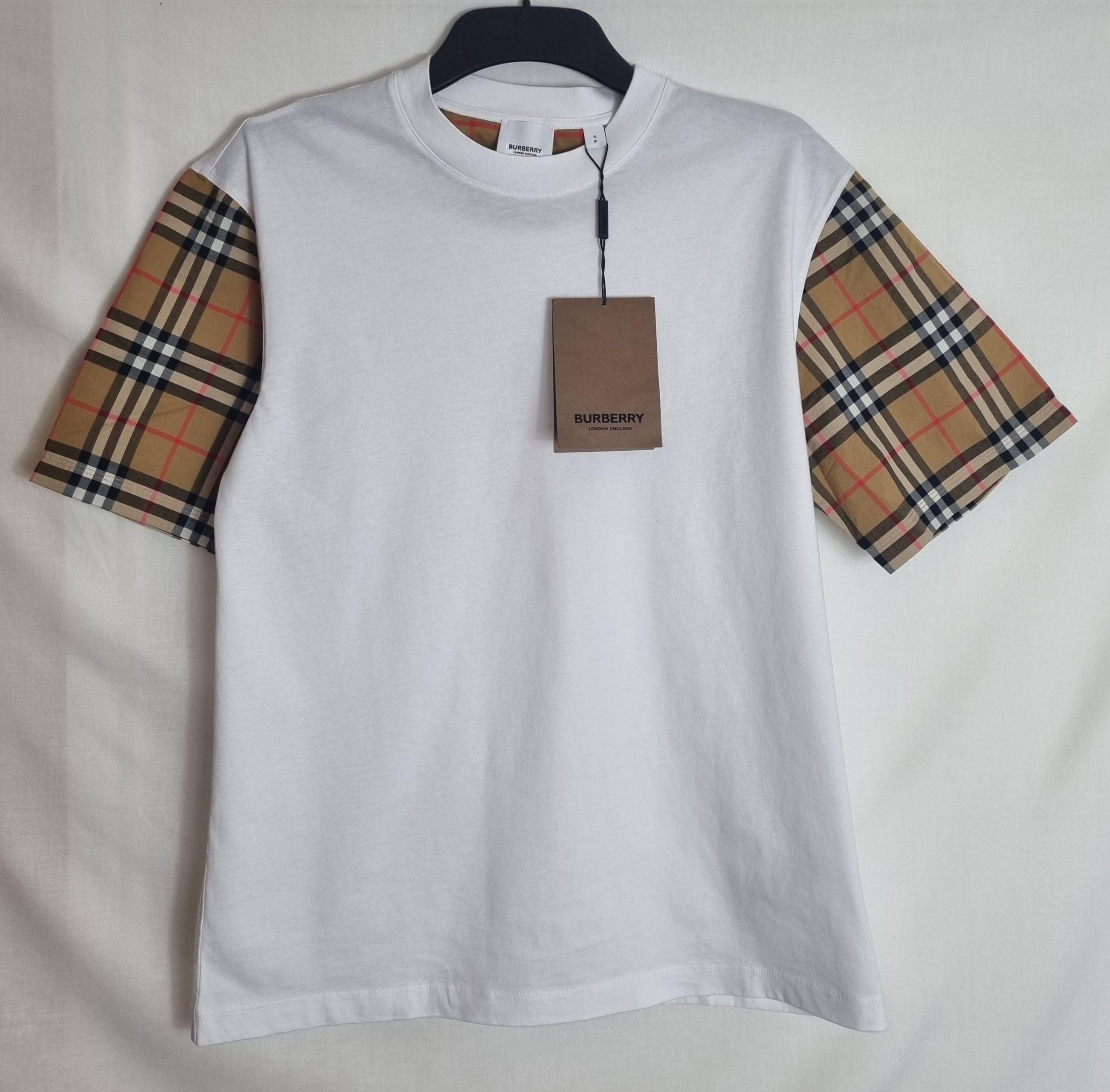 White cotton jersey & vintage check Carrick oversize T-shirt