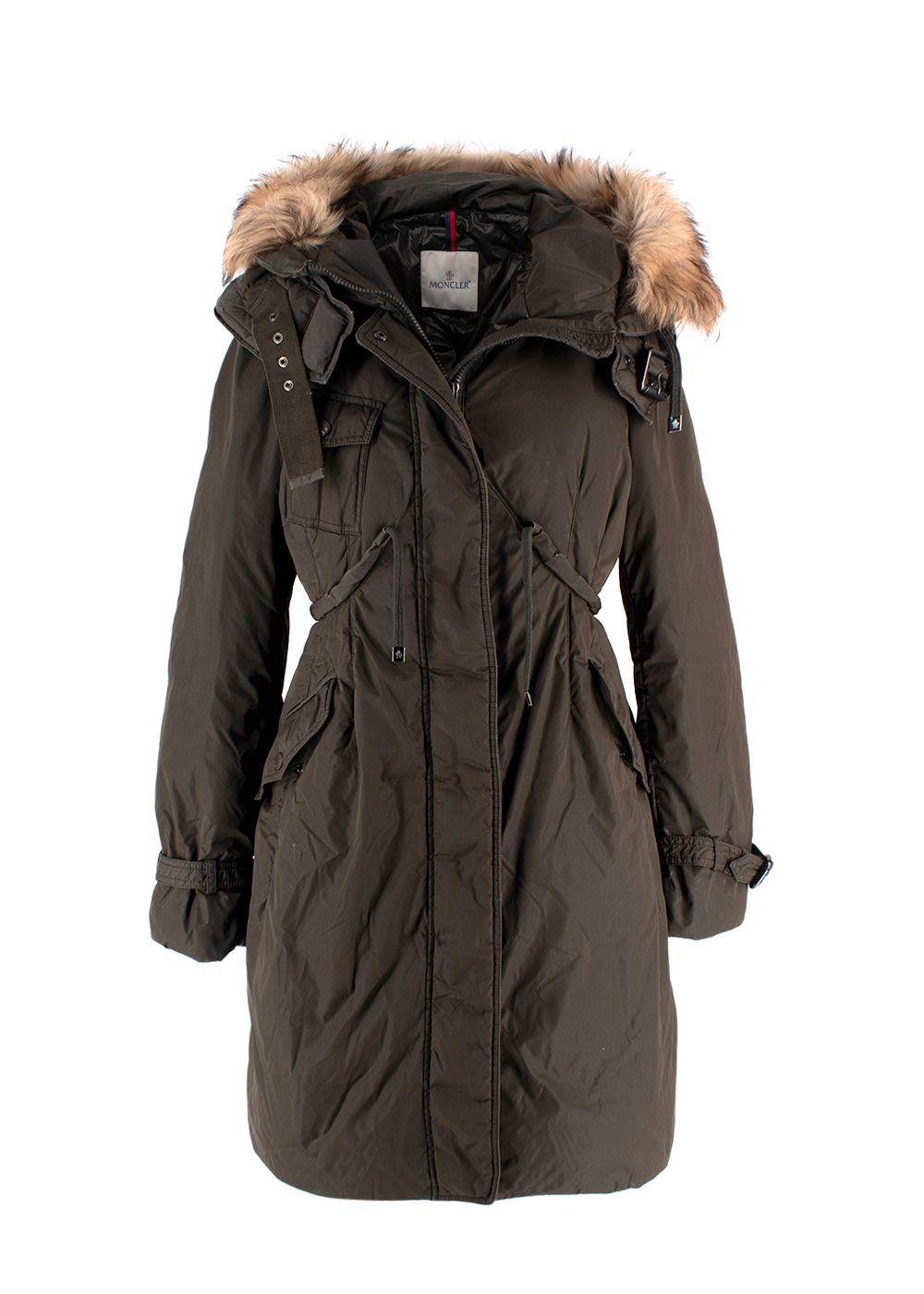 Moncler  Khaki Phalangere Coat with Racoon Fur Hood