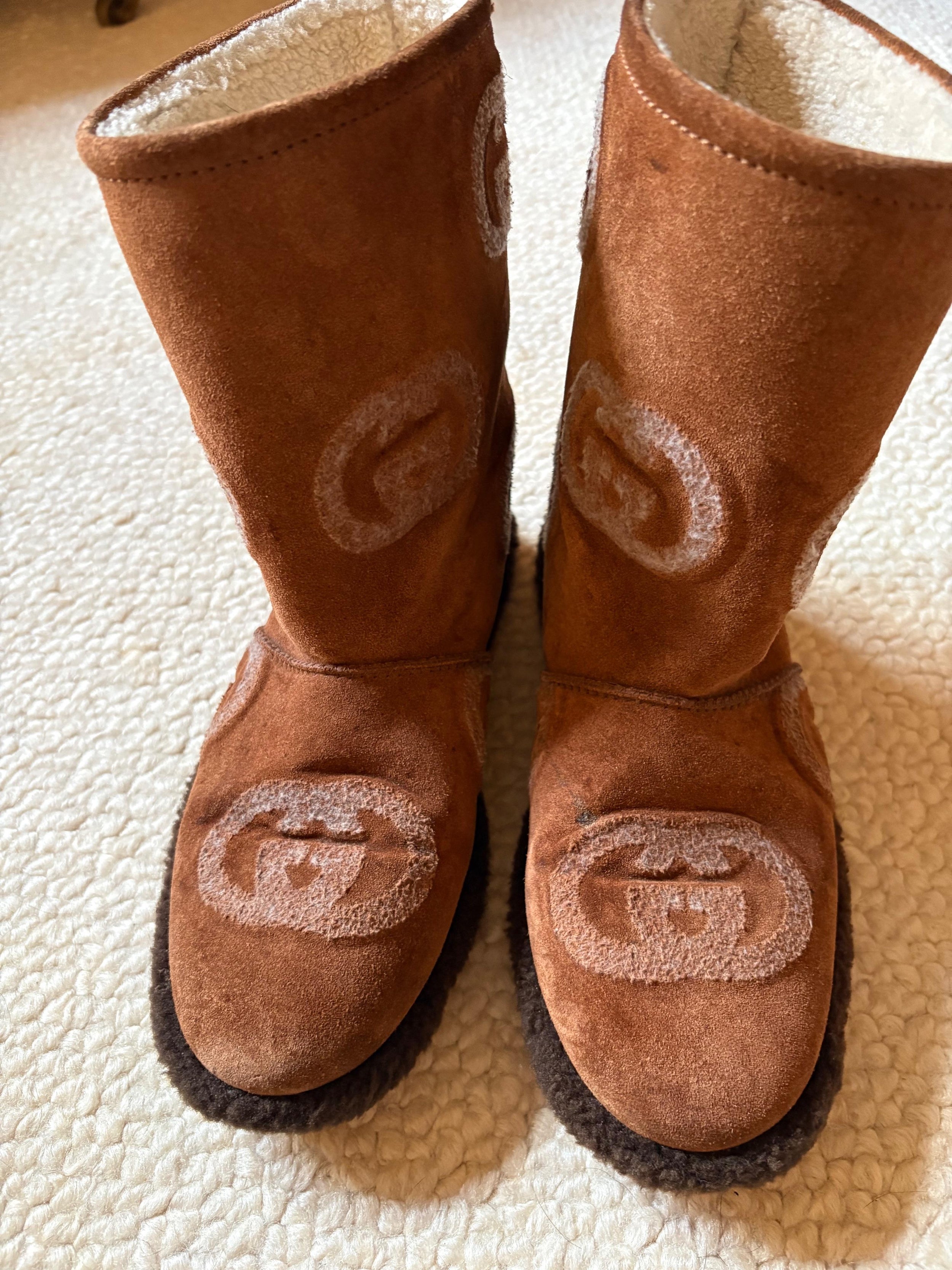 Gucci Tan Wuede/Wool GG Boots