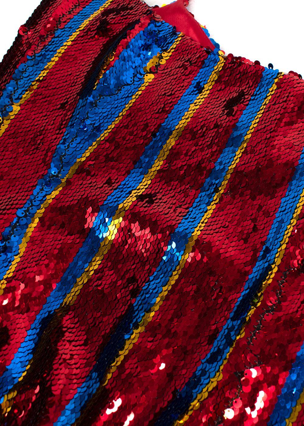Halpern Red Striped Sequin Mini Dress
