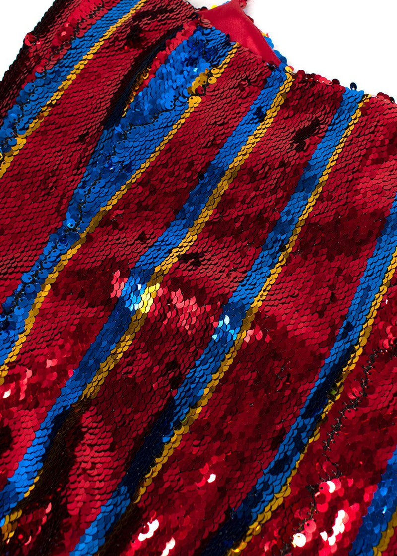 Halpern Red Striped Sequin Mini Dress