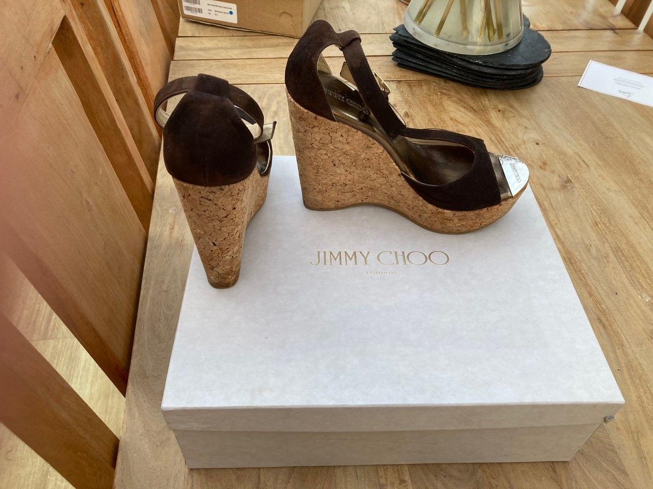 Brown suede & cork wedge heeled sandals