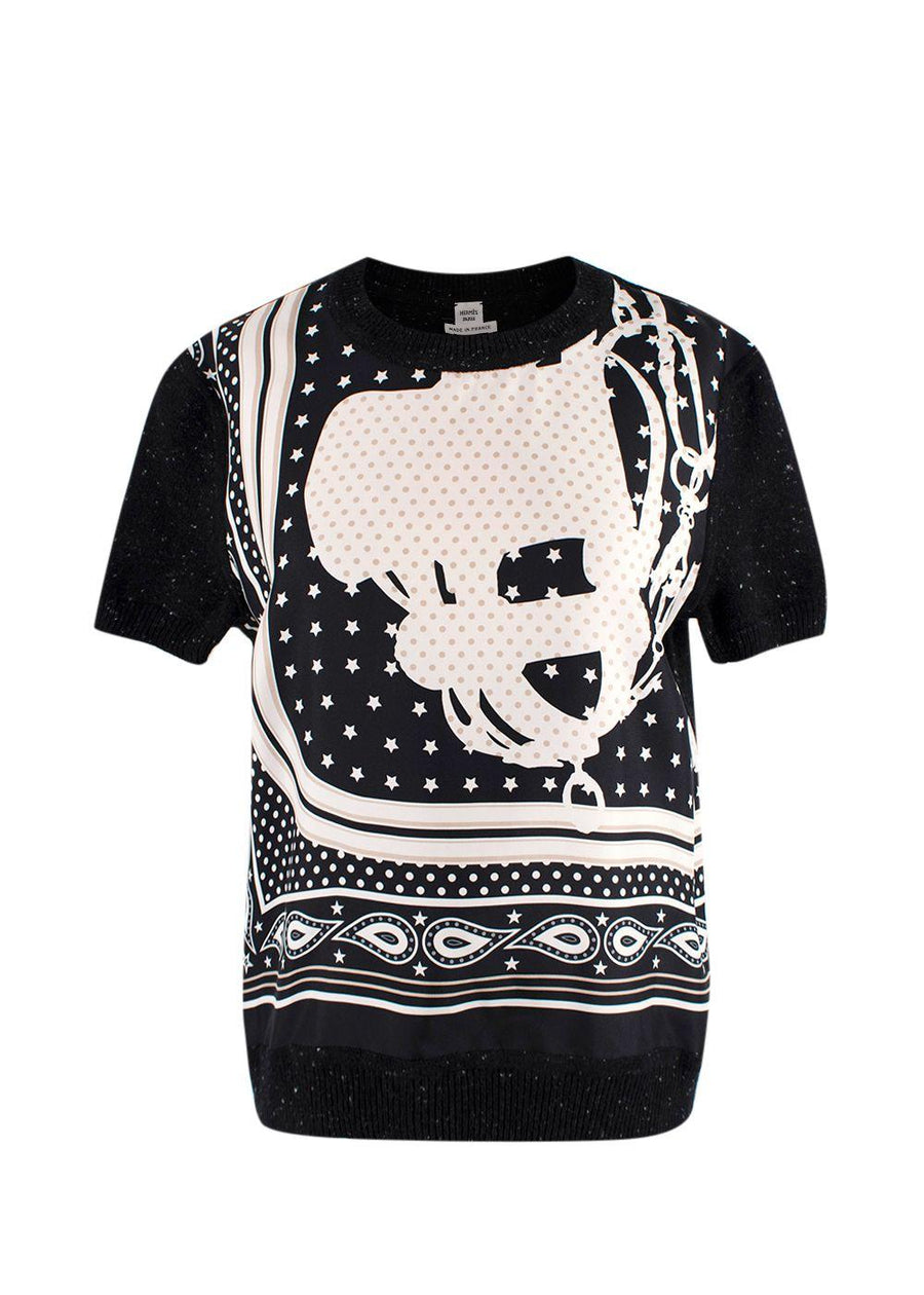 Hermes Black "Brides de Gala" Twillaine Short Sleeve Jumper