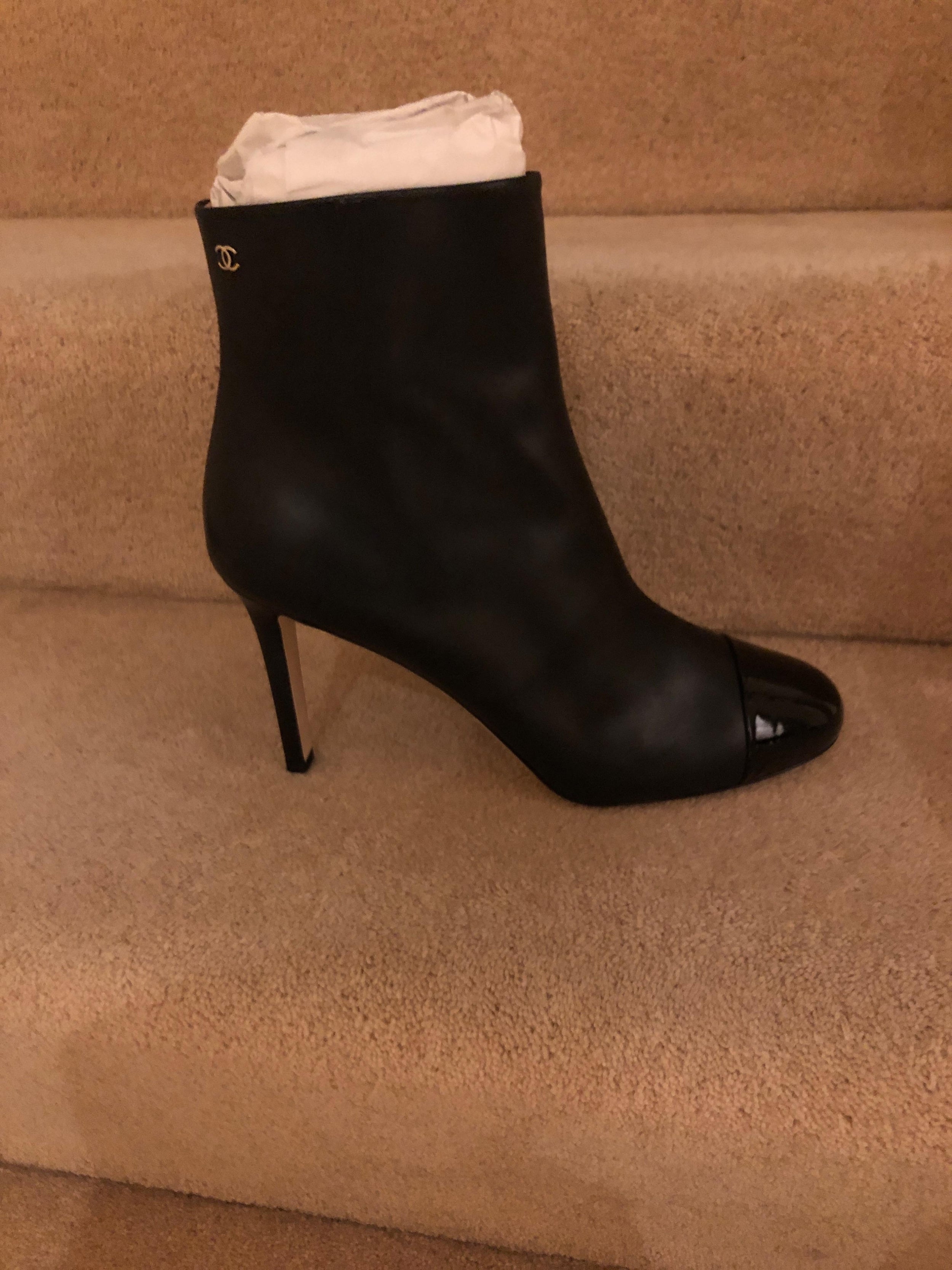 Chanel Black Leather Ankle Boots