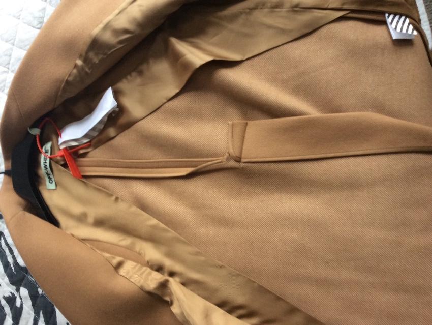 Off White Wool Blend Longline Camel Jacket