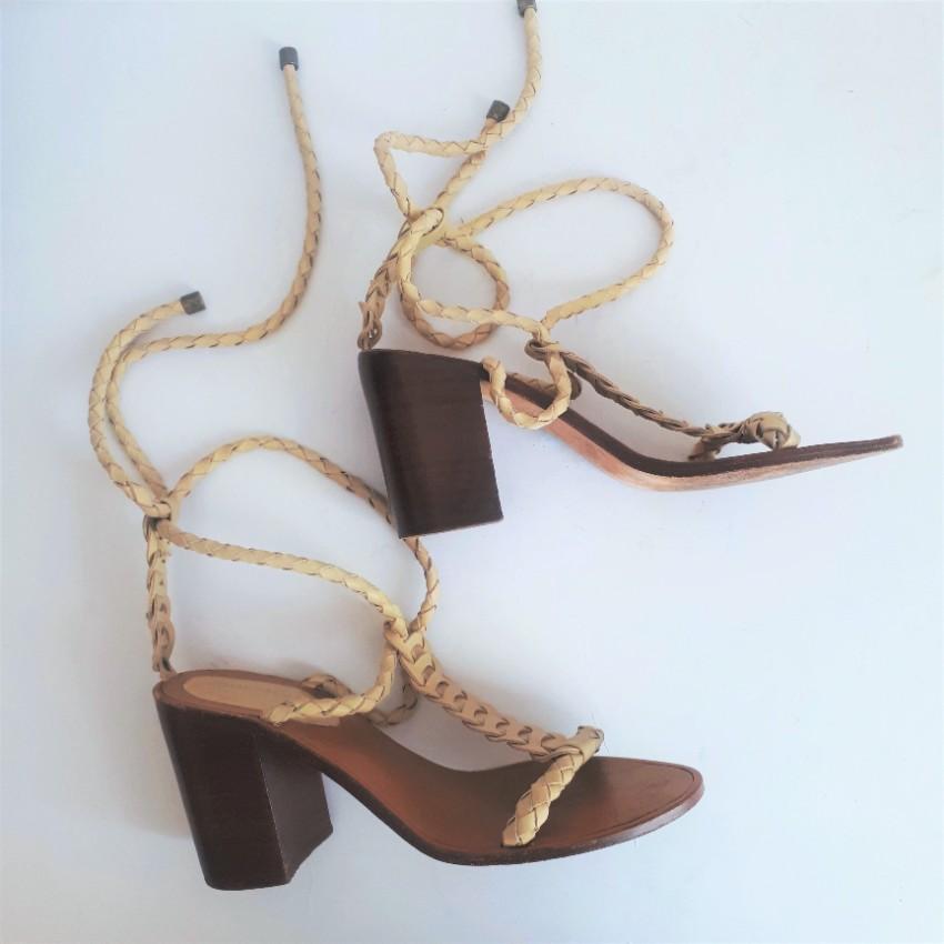 Zimmermann Woven Leather Beige Tie Heel Link Sandals