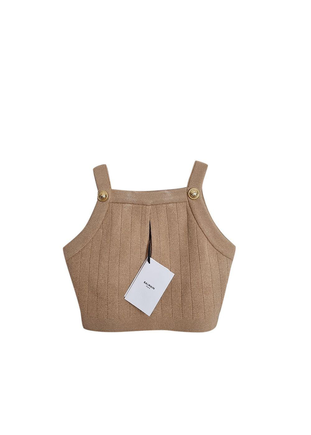 Camel Stretch-Knit Square Neck Crop Top