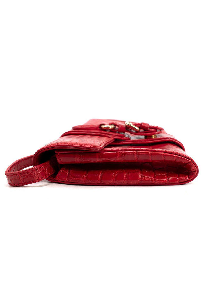 Giorgio Armani Red Crocodile Embossed Buckle Shoulder Bag