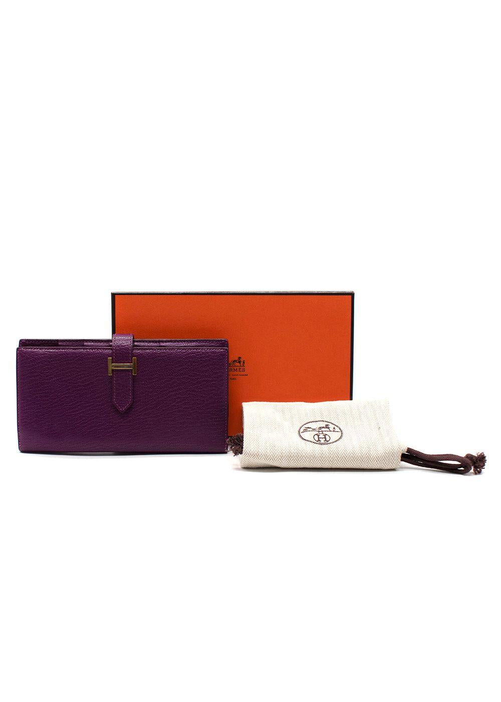 Hermes Purple Bearn Wallet with Gold Hardware
