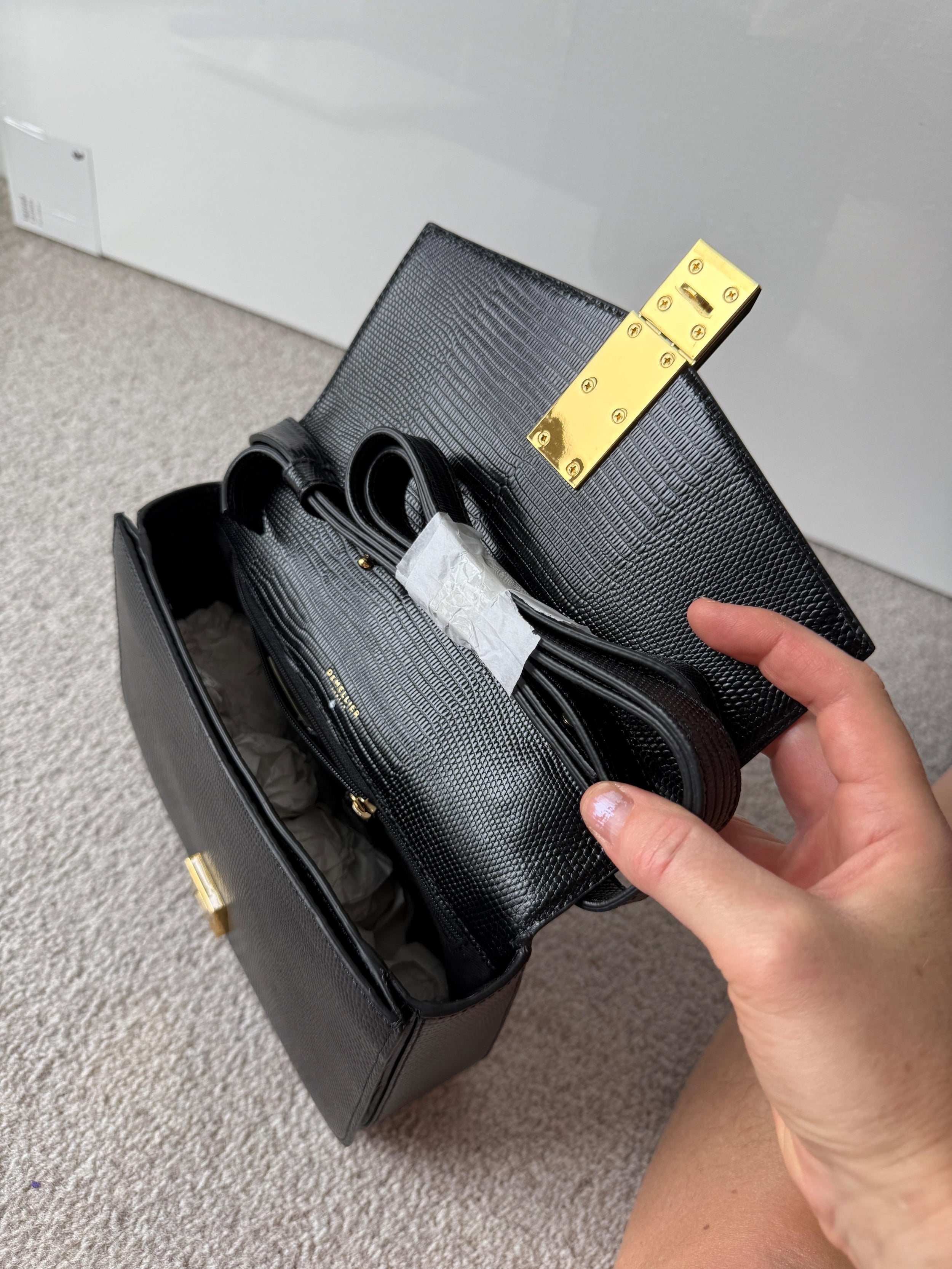 Demellier Black Faux Lizard Shoulder Bag