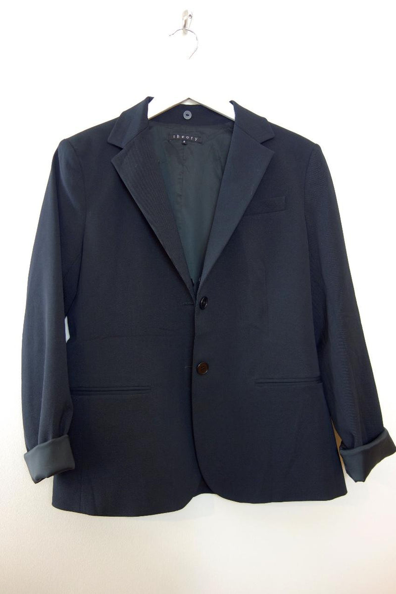 Theory Black Tailored Jacket with Rabbit Fur Removable Collar