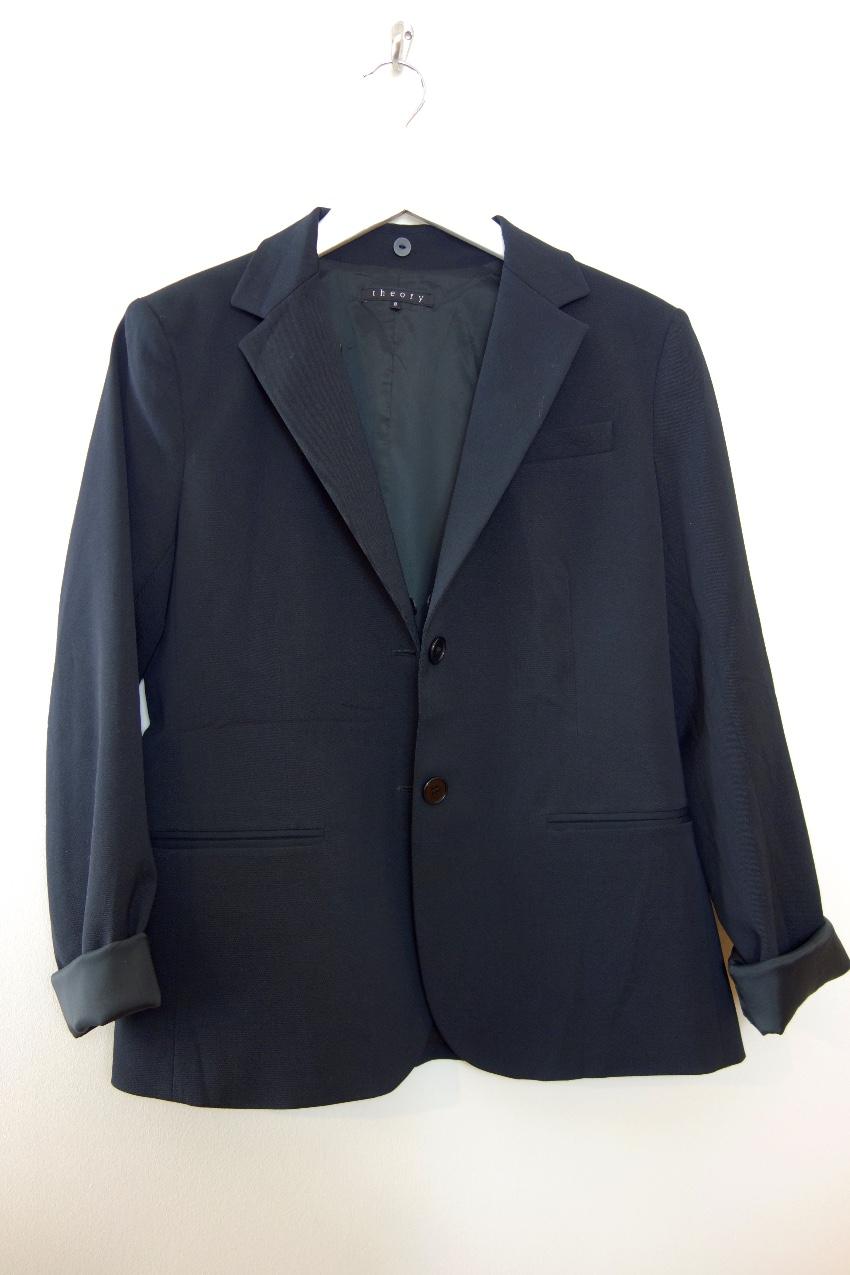 Theory Black Tailored Jacket with Rabbit Fur Removable Collar