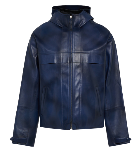 Berluti Blue Venezia Leather Hooded leather jacket