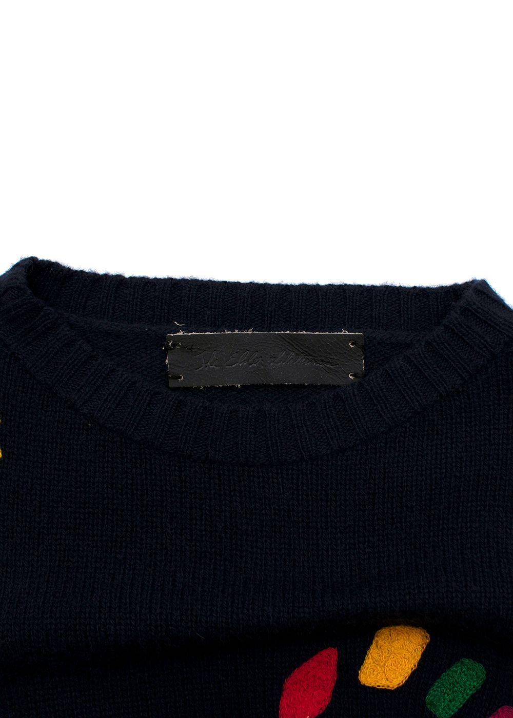 Navy Embroidered Cashmere Knit Jumper