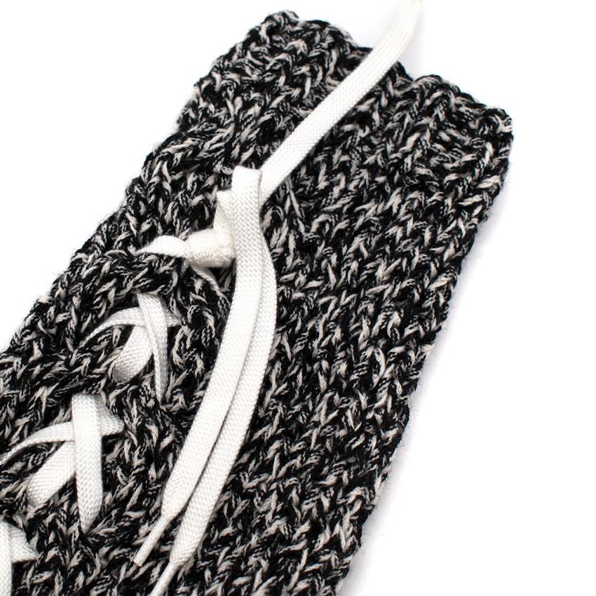 Sasquatchfabrix Shoe-Laced Stitched Two Tone Wool Sweater