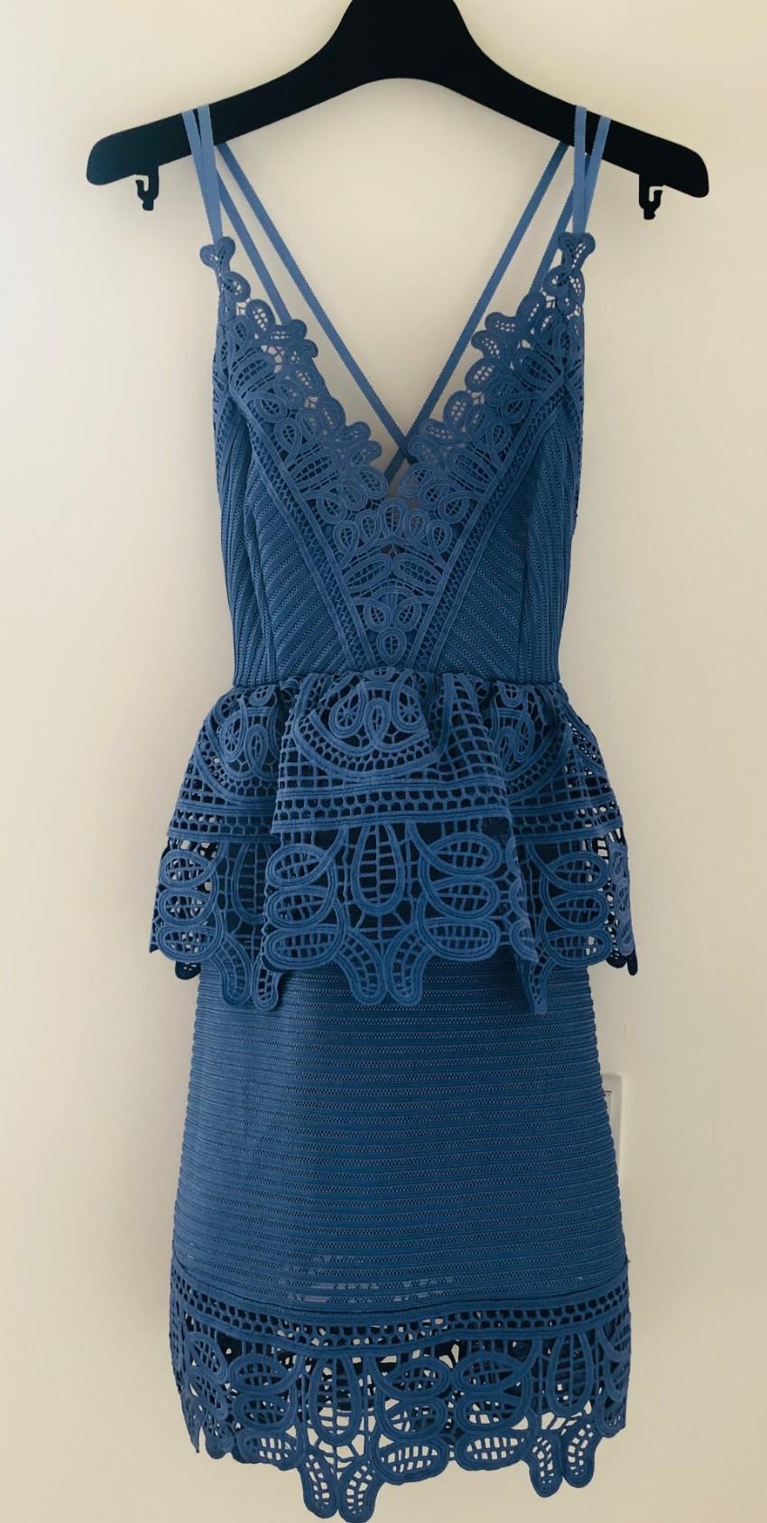 Self Portrait Cornflower Blue Lace Trim Mini Dress