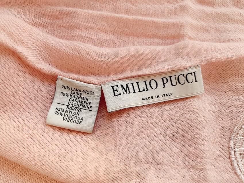 Emilio Pucci Floral Lace Trimmed Blush Wool & Cashmere Scarf