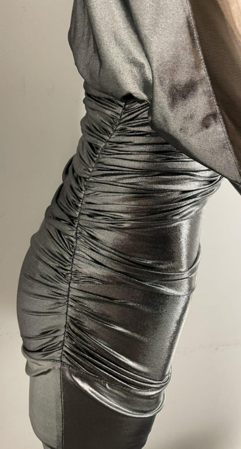 Mugler Metallic Impossible Neckline Mini Dress