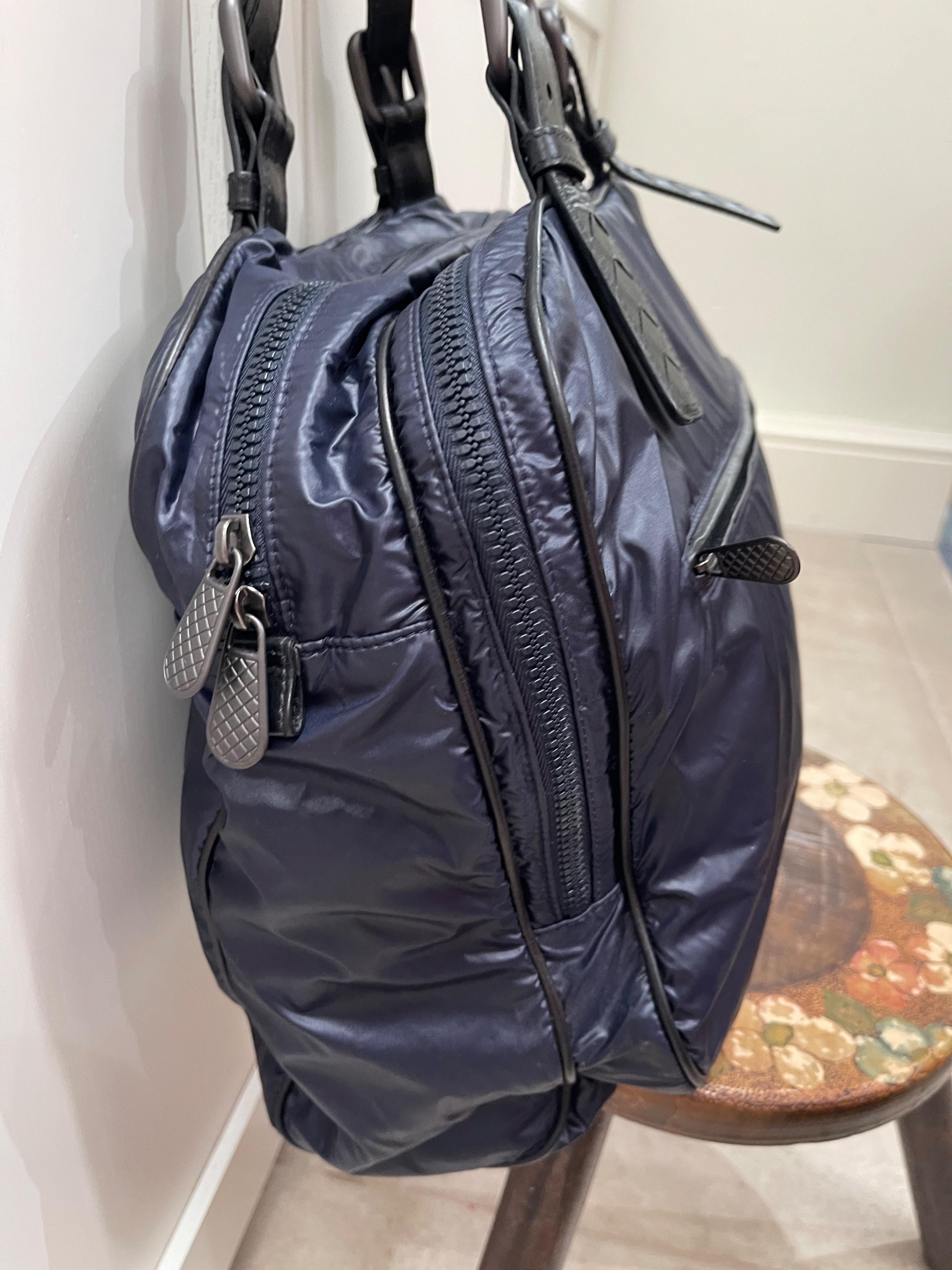 Intrecciato Leather Trimmed Nylon Tote Bag