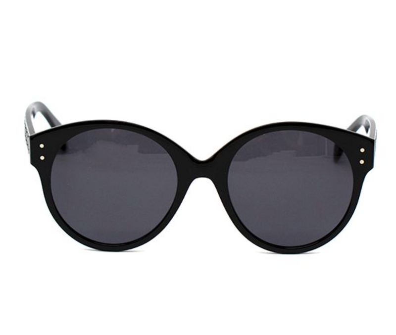 Black Grommet Embellished Round Sunglasses