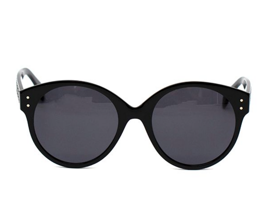 Black Grommet Embellished Round Sunglasses