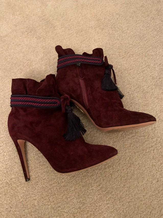 Aquazurra Burgundy Braid Ankle Strap Heeled Booties
