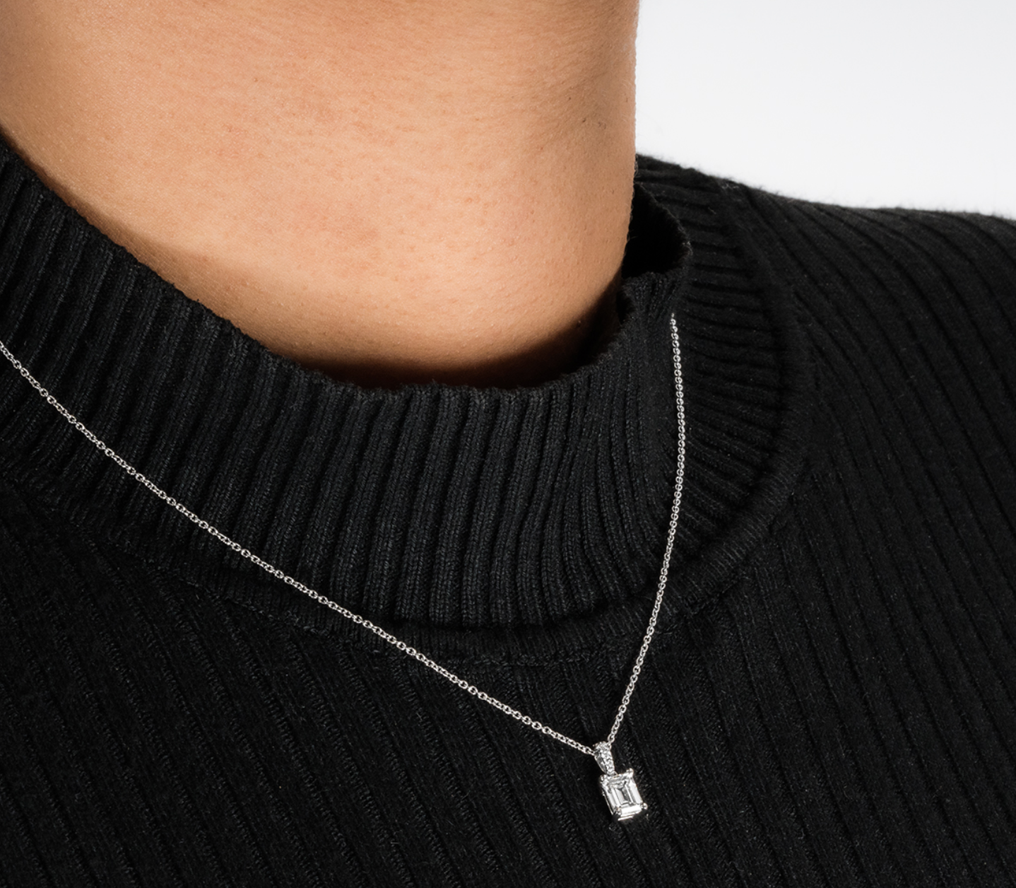 White Gold Emerald Cut Diamond Necklace